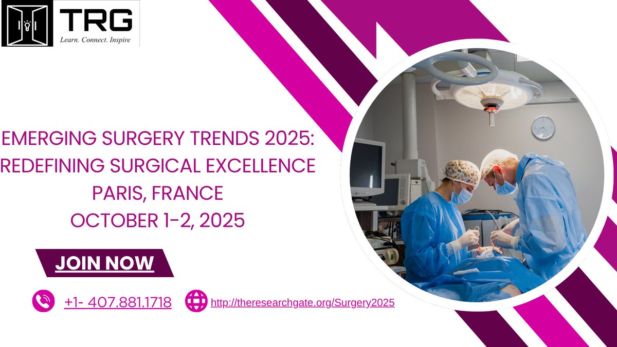 🚨 Call for Abstracts: Emerging Surgery Trends 2025 🚨
Showcase your research at the International Conference on Emerging Surgery Trends 2025 in Paris, France (Oct 1-2, 2025)!
🌐theresearchgate.com/conferences/em… #CallForAbstracts #MedicalResearch #InnovationInSurgery