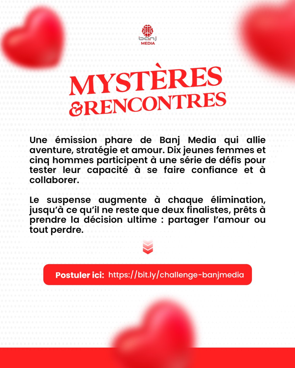 banjmedia's tweet photo. Appel à candidatures !
 
Ou renmen mistè ? Ou renmen defi ?
Vin tante chans ou nan pwochen epizòd “Mystères et Rencontres” Banj Media kote wap gen chans ranpòte 100.000 HTG.
 
Ranpli fòmilè a nan lyen sa : https://t.co/KVQEXqdATv https://t.co/tsvtJOZGKr
