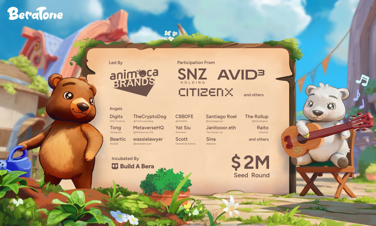 🎺 Announcing our $2M seed round led by <a href="/animocabrands/">Animoca Brands ✈️Korea Blockchain Week 🇰🇷</a> and incubated by <a href="/buildabera/">Build A Bera Workshop</a>!

Join us as we continue to build the premiere video game experience on Berachain. 🐻🎶

➡️ More details here: mirror.xyz/0x61C06af89088…