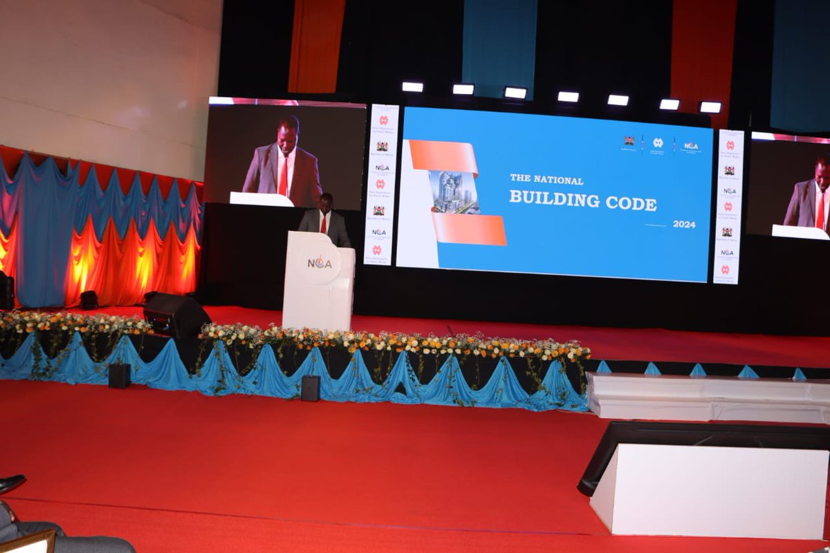 PublicWorksKen's tweet photo. January 14, 2025, 
CS Alice Wahome and PS Joel Arumonyang launched the National Building Code at Bomas of Kenya. This initiative aims to promote nationwide sensitization, training, and certification programs. 
#Nationalbuildingcode
#Safebuildings https://t.co/kRbIaCWx4t