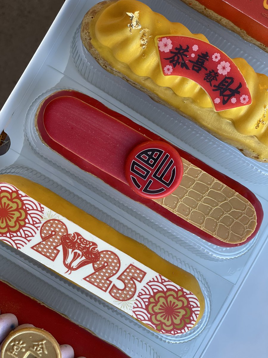 nugateau's tweet photo. Celebrate the Lunar New Year 2025, the Year of the Snake, with our exclusive Éclair collection! 🎉 Our custom-designed éclairs are crafted to bring joy to your gatherings with friends, family &amp; loved ones.  #ChineseNewYear #Pongal2025 #LunarNewYear #YearOfTheSnake #torontobakery https://t.co/bYsd8UKPNs