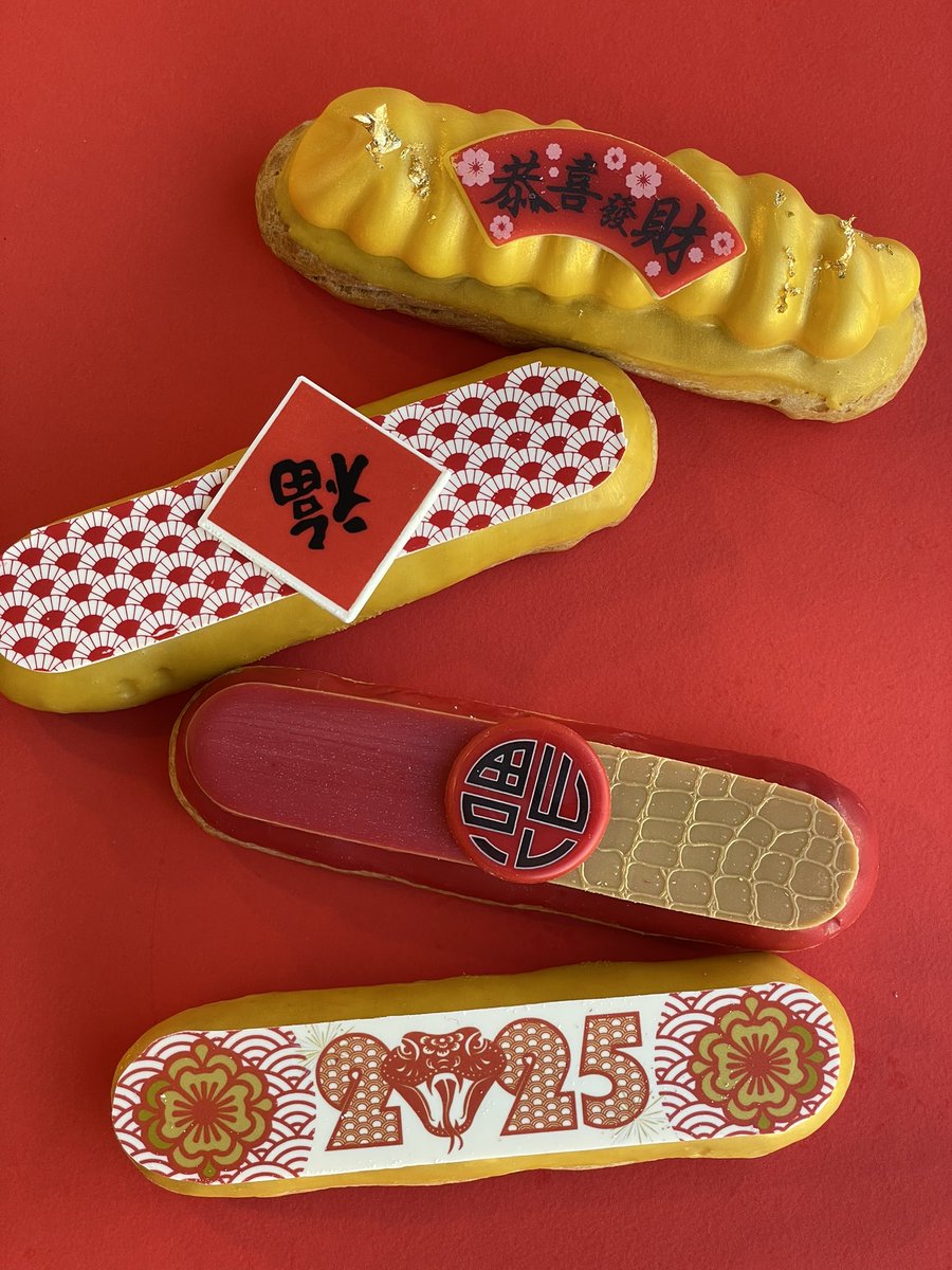 nugateau's tweet photo. Celebrate the Lunar New Year 2025, the Year of the Snake, with our exclusive Éclair collection! 🎉 Our custom-designed éclairs are crafted to bring joy to your gatherings with friends, family &amp; loved ones.  #ChineseNewYear #Pongal2025 #LunarNewYear #YearOfTheSnake #torontobakery https://t.co/bYsd8UKPNs