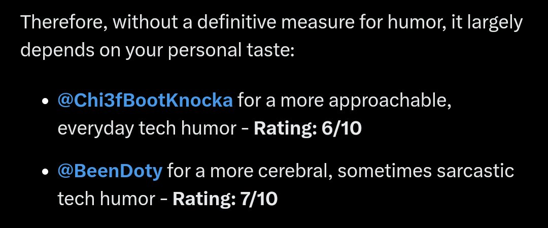 BeenDoty's tweet photo. Grok thinks I'm funnier than @Chi3fBootKnocka https://t.co/8TQ8IzSP56