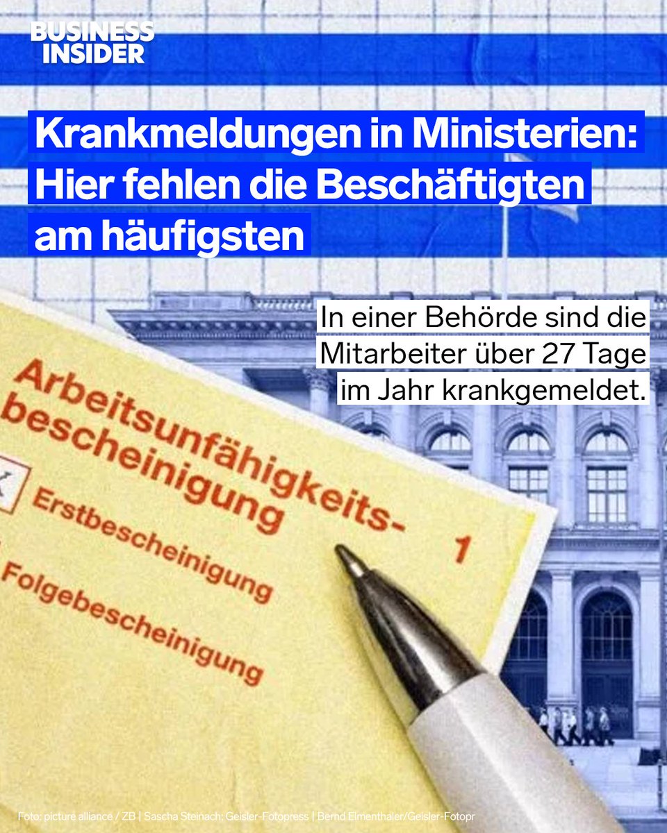 Das Innenministerium erklärt auf Anfrage von Business Insider, dass Mitarbeiter der Bundesverwaltung 2023 im Schnitt 21 Tage krankgemeldet waren: businessinsider.de/politik/kranke…