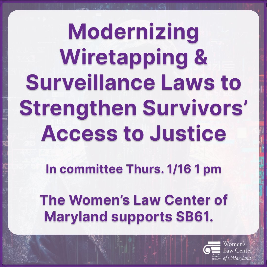 Women's Law Center (@wlcmd) on Twitter photo 📹 Support SB61: Empower survivors w/ clear recording laws! 🕛 Hearing 1/16 @ 1 PM.
💡 Recordings can be critical evidence for survivors.
⚖️ Mission: Access to justice, physical safety.
Email JPR urging a favorable vote!
🔗conta.cc/3Pz4m0k
<a href="/MNADV/">MDNetworkAgainstDV</a> 📹 Support SB61: Empower survivors w/ clear recording laws! 🕛 Hearing 1/16 @ 1 PM.
💡 Recordings can be critical evidence for survivors.
⚖️ Mission: Access to justice, physical safety.
Email JPR urging a favorable vote!
🔗conta.cc/3Pz4m0k
<a href="/MNADV/">MDNetworkAgainstDV</a>