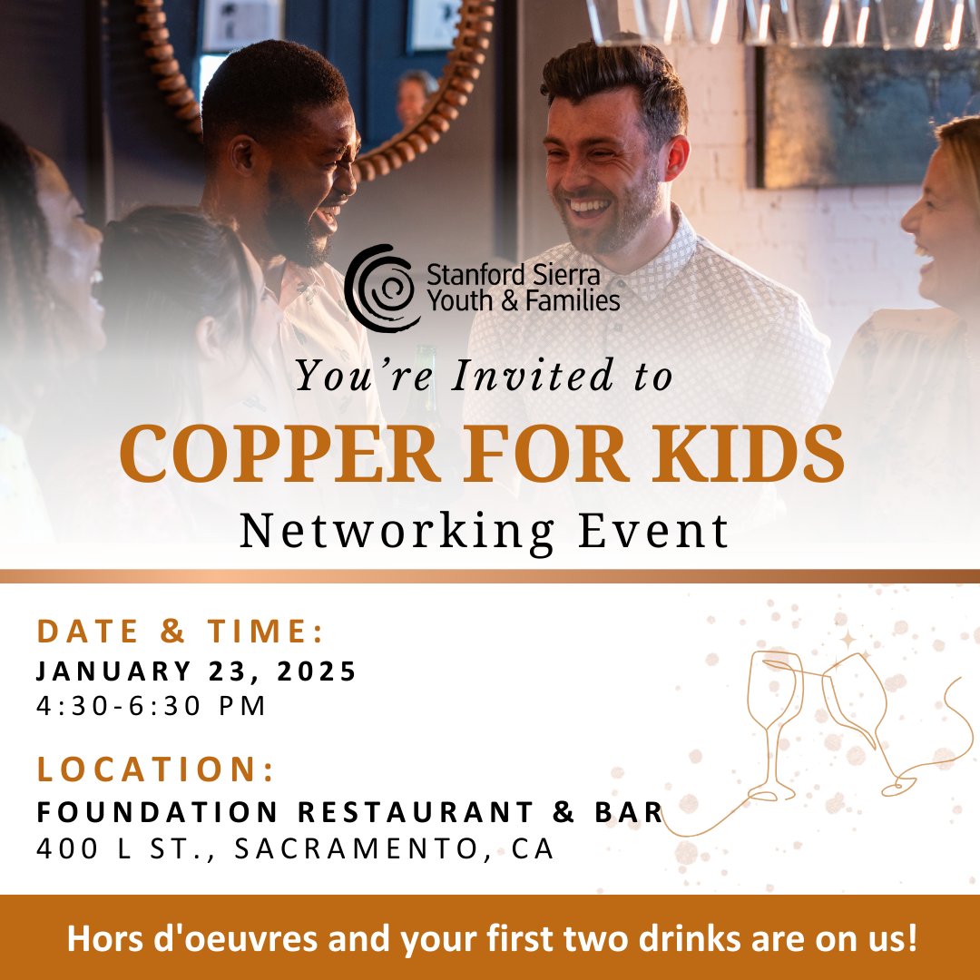 StanfordSierra1's tweet photo. Join us next Thursday for our Copper for Kids networking event! Connect, collaborate, and spark new ideas with fellow industry peers—all while making a meaningful difference for kids in foster care.
Register here:https://t.co/PQCoSPopJ4
#Networking #CopperforKids #Sacramento https://t.co/x8T0zp2fEz