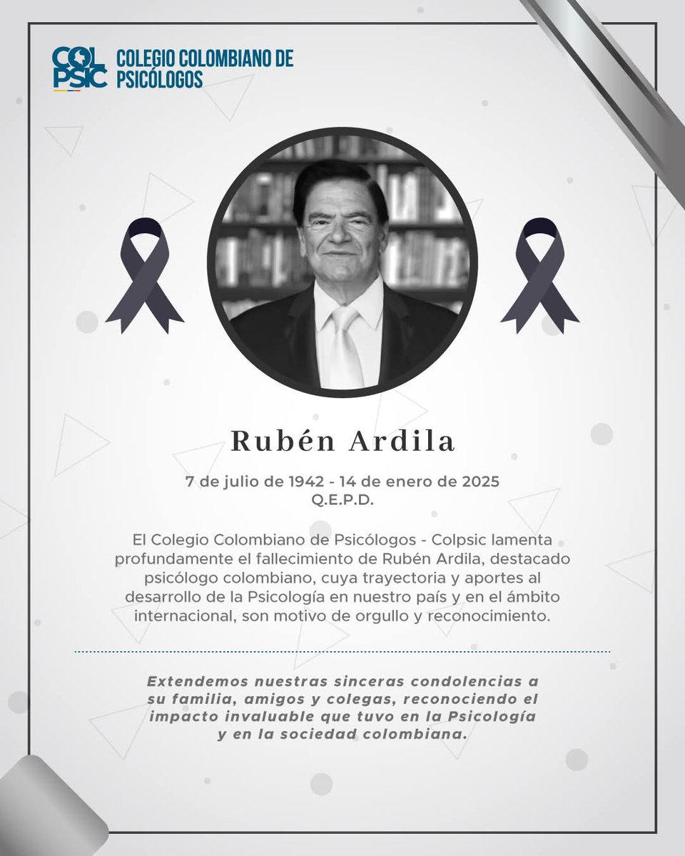 alejandrom93453's tweet photo. Falleció Rubén ardila una perdida para la psicólogia de LATAM y específicamente del análisis de la conducta https://t.co/tGss19J28t