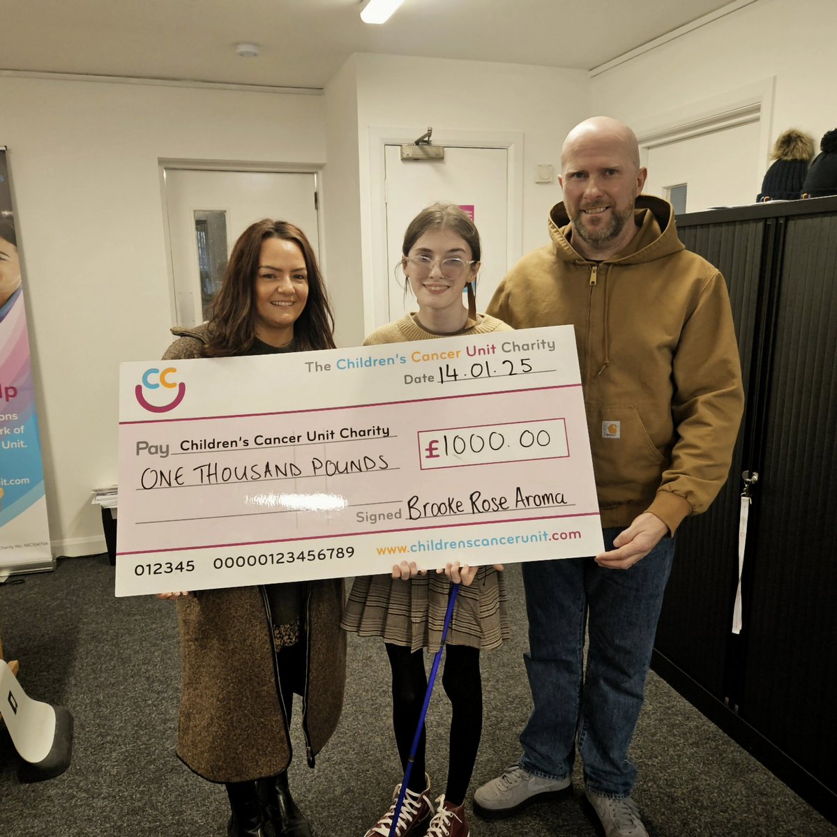 Today me &amp; <a href="/Elainemcc777/">Elaine 🎗</a> &amp; our daughter Brooke dropped off a donation to The Children’s Cancer Unit in Belfast. 
£1000 was raised through our wax melts, Brooke Rose Aromas. A big thank you to everyone who purchased them as you are  helping a very good cause🎗