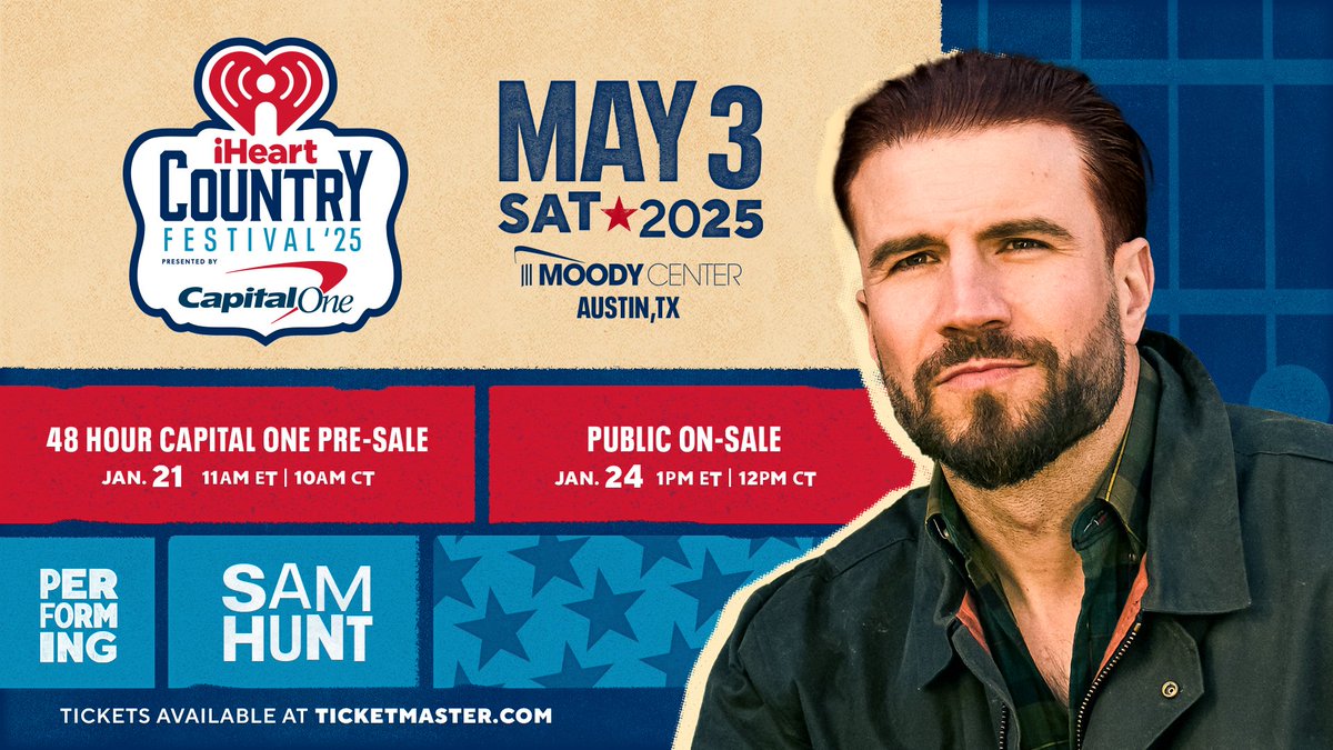 Sam Hunt (@samhuntmusic) on Twitter photo I'm excited to join the <a href="/iHeartCountry/">iHeartCountry</a> Festival in Austin on May 3rd!
Go to iHeartRadio.com/CountryFestival for more info. I'm excited to join the <a href="/iHeartCountry/">iHeartCountry</a> Festival in Austin on May 3rd!
Go to iHeartRadio.com/CountryFestival for more info.