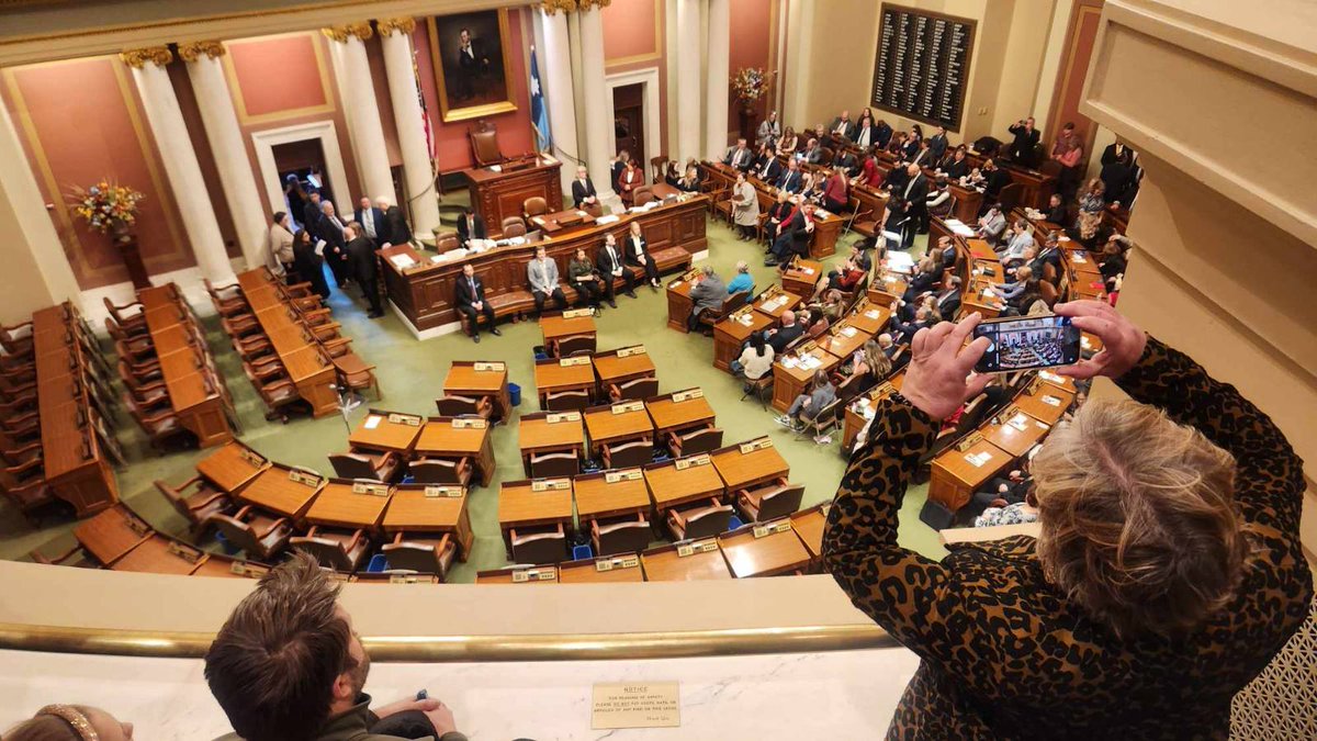 The Democratic side of the Minnesota House chamber is empty as the 2025 legislative session kicks off