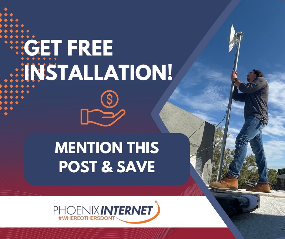 PhxInternet's tweet image. Don’t miss out!

Mention this post for free installation and start saving.

Call 602-234-0917 now!

#whereothersdont #phoenixinternet #internetserviceprovider #phoenixarizona #apachejunction #mesaaz #internet #phoenixcommunity #arizonalife #ruralinternet  #ruralwifi #wittmannaz