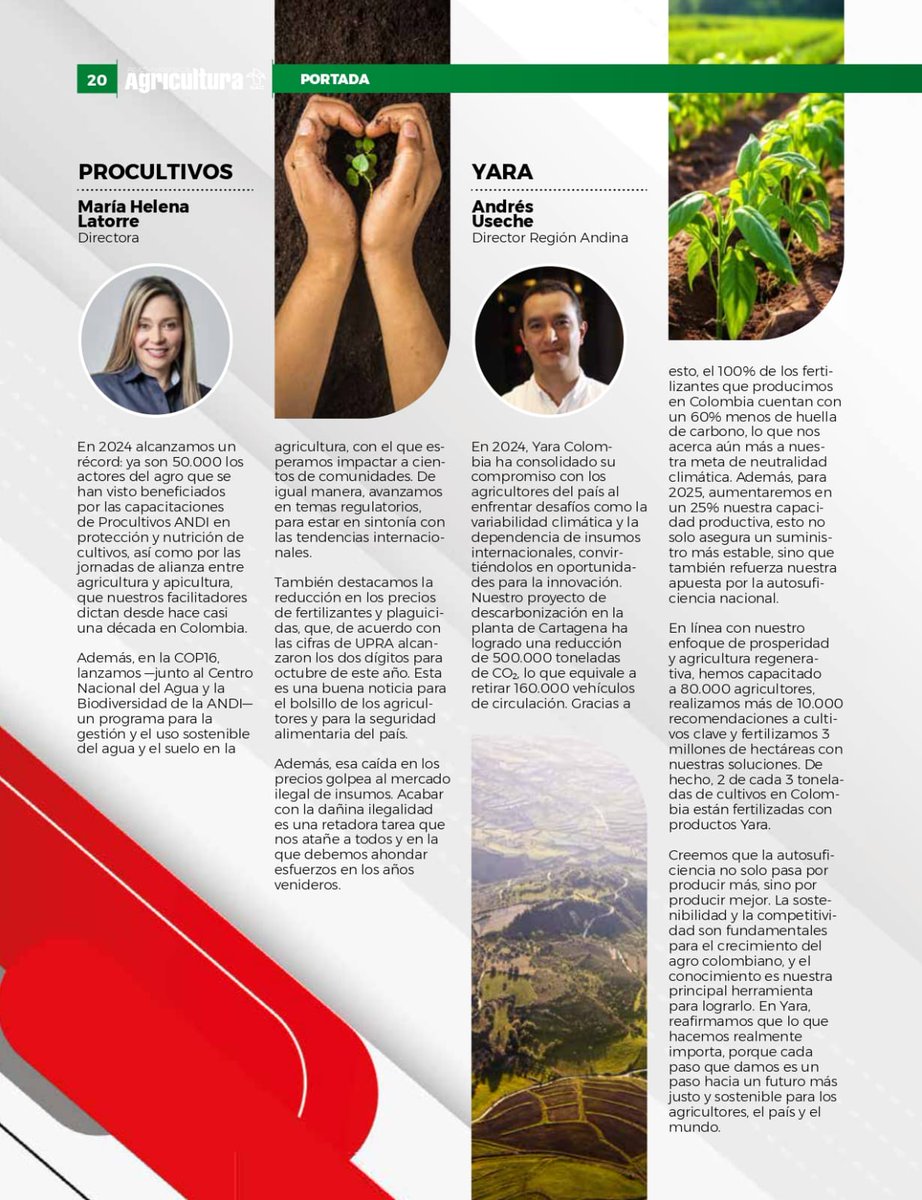 #OrgulloYara Nuestro Regional Director para la Región Andina, Andrés Useche, participó en la edición de diciembre de 2024 de la Revista Nacional de Agricultura de <a href="/SAColombia/">Sociedad de Agricultores de Colombia</a>, donde destacó los logros alcanzados por Yara en beneficio del medio ambiente y el agro colombiano.👇