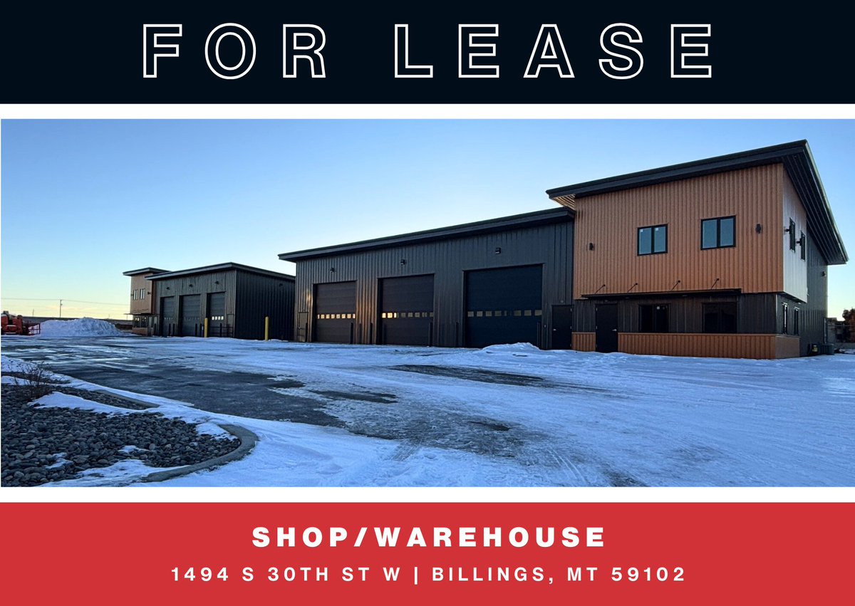 NAIBusinessProp's tweet image. FOR LEASE: 1494 S 30th St W | Billings, MT 59102
Discover the prime opportunity of a newly constructed industrial property.

For more info, contact:
- Margaret Kirby (760-587-3310)

naibusinessproperties.com/properties/?pr…

#ForLease #Warehouse #LoadingDocks #Montana #NAIBusinessProperties #CRE
