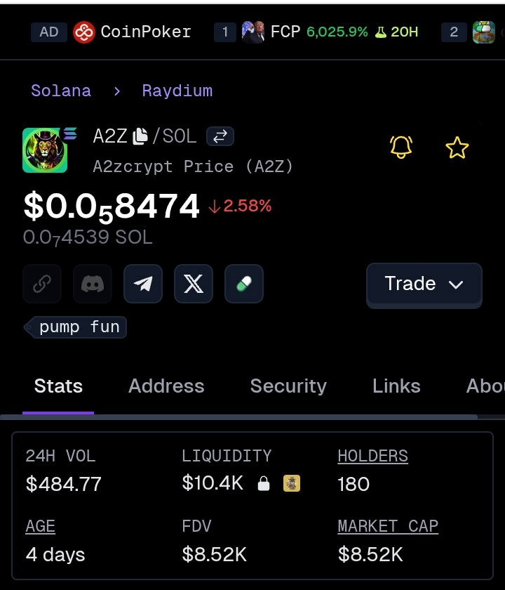 A2zboss's tweet photo. buy #a2zcrypt from #pumpfun our target is higher high ๐ช
๐
https://t.co/Sv1gVF0gLD
$sol #a2z https://t.co/udYsBOSTgp