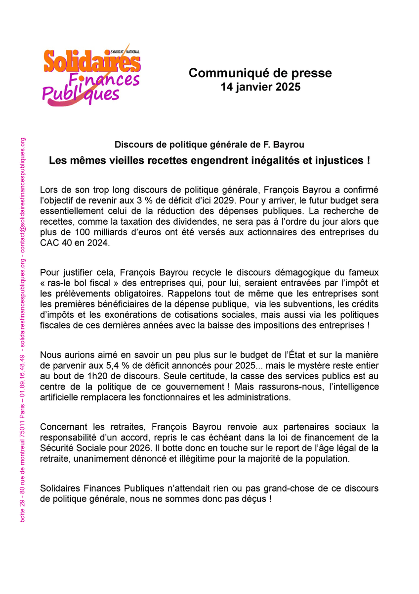 sdemarcq1971's tweet photo. #Bayrou @SolidairesFiP   n’attendait rien ou pas grand-chose de ce discours de politique générale, nous ne sommes donc pas déçus! 
@SolidairesFP 
@UnionSolidaires https://t.co/JVDUKJcJaF