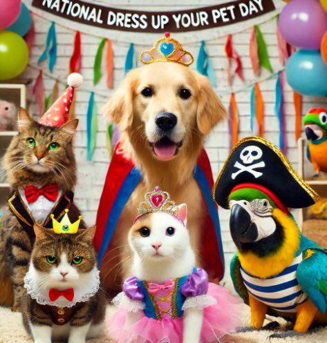 “That’s right, folks! #NationalDressUpYourPetDay is here so it’s time to dig out your kitty hats and puppy jumpers to make sure your furry little friends are the most glamorous pets on your street today.”
#FactSite 

For some of y’all, this is every day.