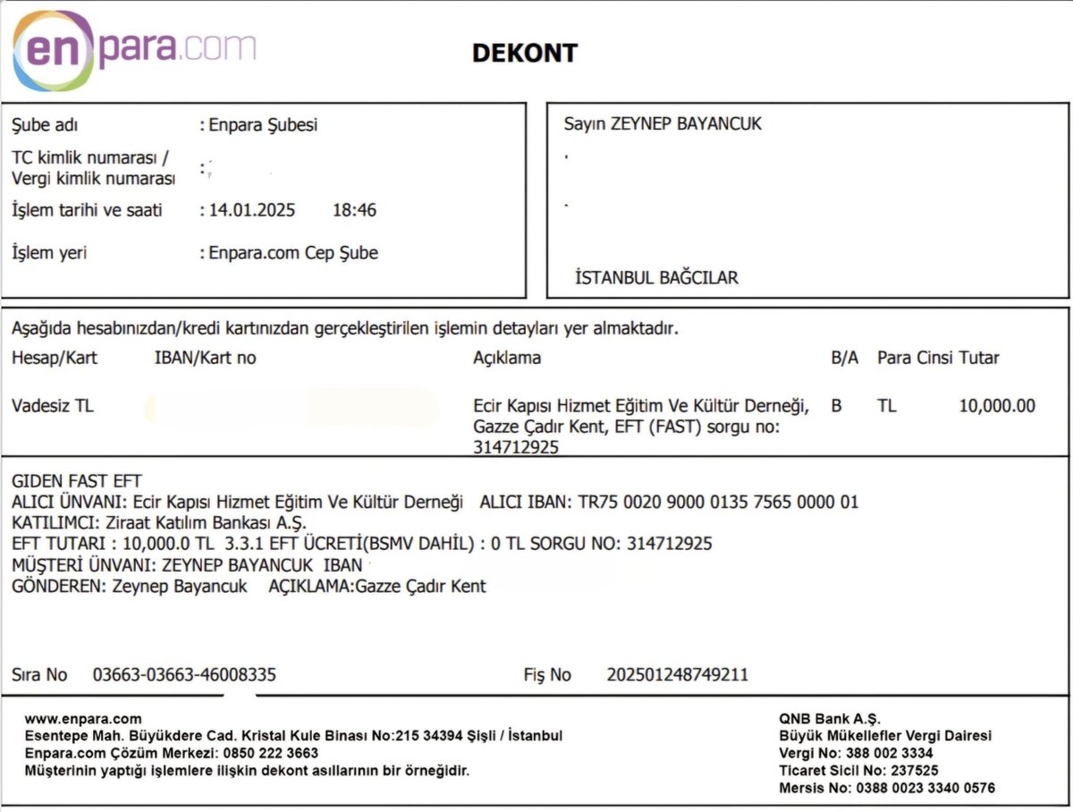 Ateşkesin yoğun bir şekilde konuşulduğu şu günlerde bu tarz çalışmalar artık daha da önem arz ediyor. Gazze’de, İsrail zulmü altındaki bölgelerde yapılacak çadır projesini ben de destekliyorum. Allah (cc) bizden kabul buyursun.

Bu amele bizleri vesile eden Ecir Kapısı'ndan da