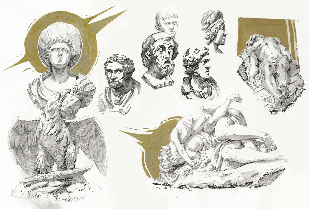 while on holiday break I got to visit the Prado museum in Spain and it was so fun to sit there and just sketch all day. the small busts where quick sketches and the big sculptures took a bit more time. #sketches #ink #sketchbook #drawing #figuredrawing #lifedrawing #pen