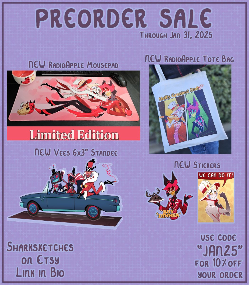 SHOP OPEN!

Lots of RadioApple and some Vees 

The mousepad is a LIMITED EDITION. Once they're gone they're gone.

Use code JAN25 for 10% off all preorder items through the end of the month.