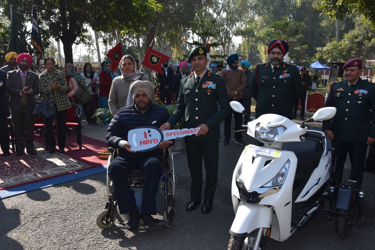 VajraCorps_IA's tweet photo. #IndianArmy 
#ServiceBeforeSelf 
#HonoringOurHeroes 
#OurVeteransOurPride

Celebrating the 9th Tri Services Veterans’ Day
On January 14, 2025, the Panther Division proudly celebrated the 9th Tri-Services Veterans’ Day, honoring the courage, dedication and sacrifice of our veterans. A significant number of veterans gathered at the Hayde Auditorium in Old Amritsar Cantonment for this memorable occasion. 
GOC Panther Division expressed heartfelt gratitude for their service and shared information about various initiatives designed to enhance facilities for our veterans. Additionally, modified scooters were presented to disabled veterans, reinforcing our commitment and respect for them. 

@adgpi 
@westerncomd_IA 
@pro_defence