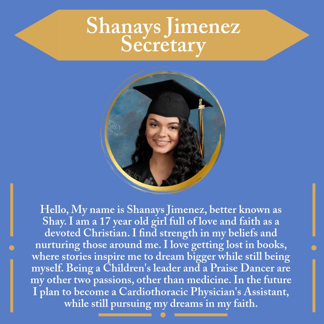 Introducing our Secretary for the 2024-2025 CANHS, Shanays Jimenez!