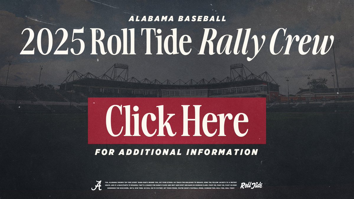 Crimson Chaos (@crimson_chaos) on Twitter photo Only 1 day left to join Rally Crew for <a href="/AlabamaBSB/">Alabama Baseball</a> ‼️ Don’t miss out💥
🔗 rolltide.com/rallycrew
#RollTide Only 1 day left to join Rally Crew for <a href="/AlabamaBSB/">Alabama Baseball</a> ‼️ Don’t miss out💥
🔗 rolltide.com/rallycrew
#RollTide