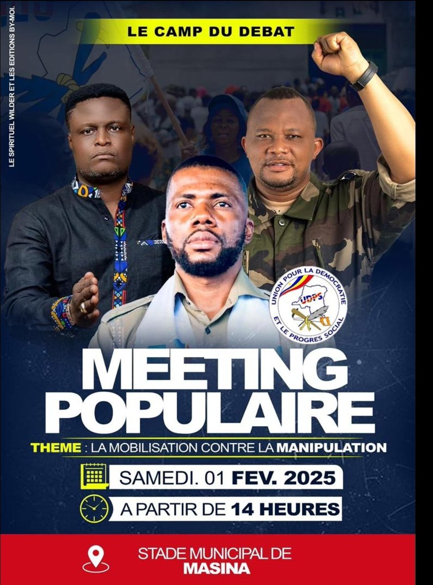 bakadifuilaChri's tweet photo. Le Président national du Mouvement Mental pour le Changement #MENCHA et Vice président de la Ligue des Jeunes de l'Udps @ChristianLumu31 organise un Grand Meeting Populaire au Stade Minicipal de MASINA avec le Camp du Débat.
Venez écouter la vérité contre la manipulation.
@fatshi13 @DeniseNyakeru
@AugustinKabuyaT