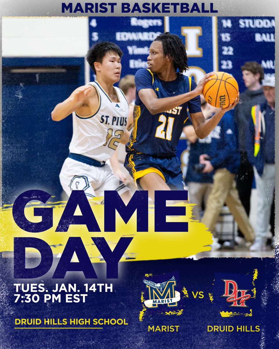 🚨GAMEDAY🚨

🏀Marist Basketball
🕔 6:00pm &amp; 7:30pm
📍Druid Hills 

Today our basketball teams are on the road for some region match ups! They travel to Druid Hills to take on the Red Devils! Head on out to cheer on Marist! 

Good Luck War Eagles!

#GWE🦅