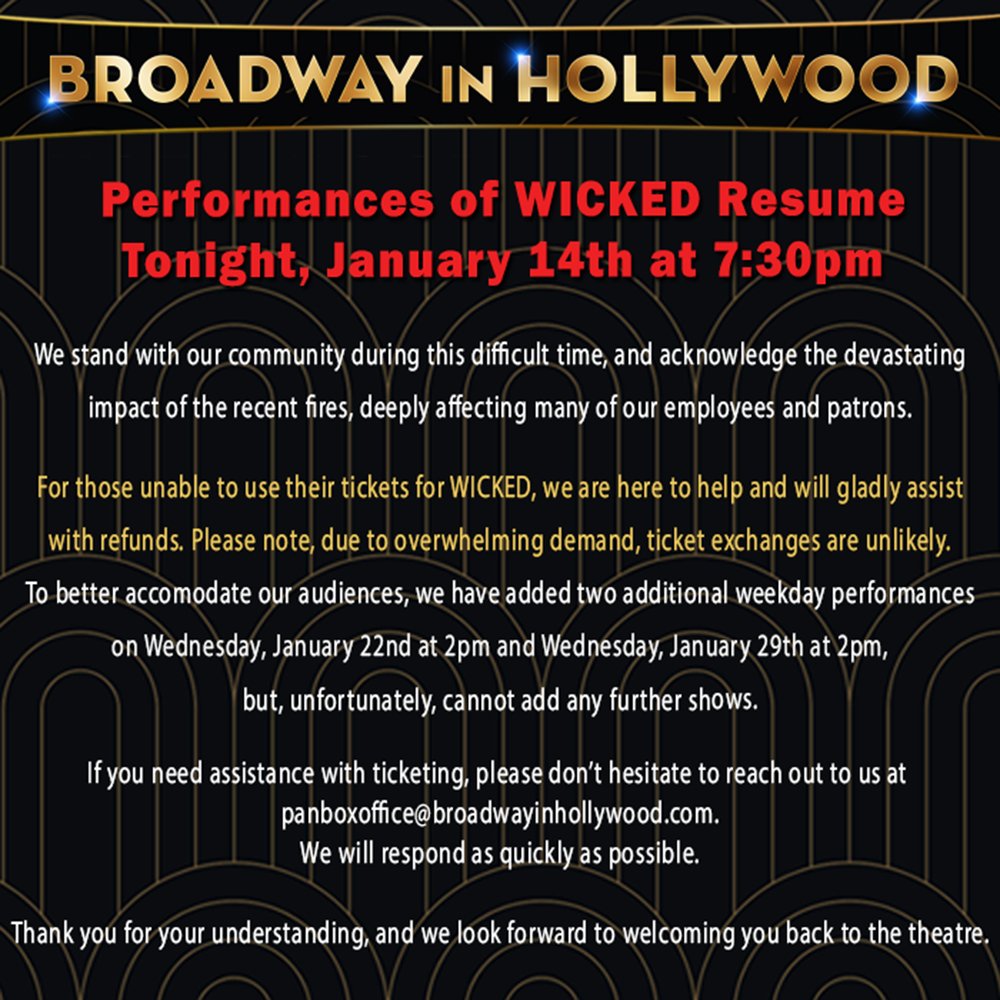 Performances Resume Tonight, January 14th at 7:30

We stand with our community during this difficult time, and acknowledge the devastating impact of the recent fires, deeply affecting many of our employees and patrons.