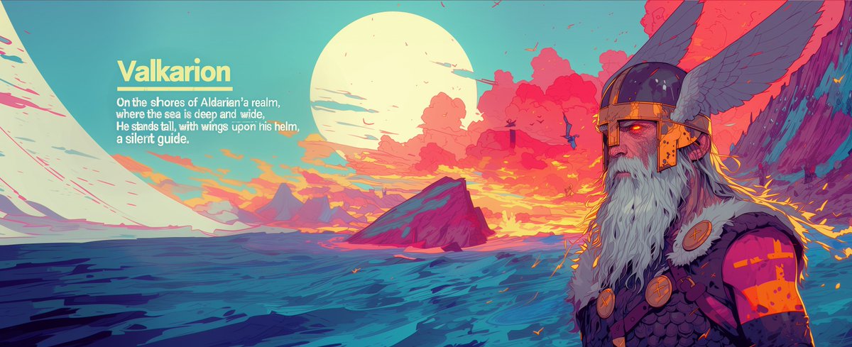 On the shores of Aldarian's realm, where the sea is deep and wide, He stands tall, with wings upon his helm, a silent guide. 🌊