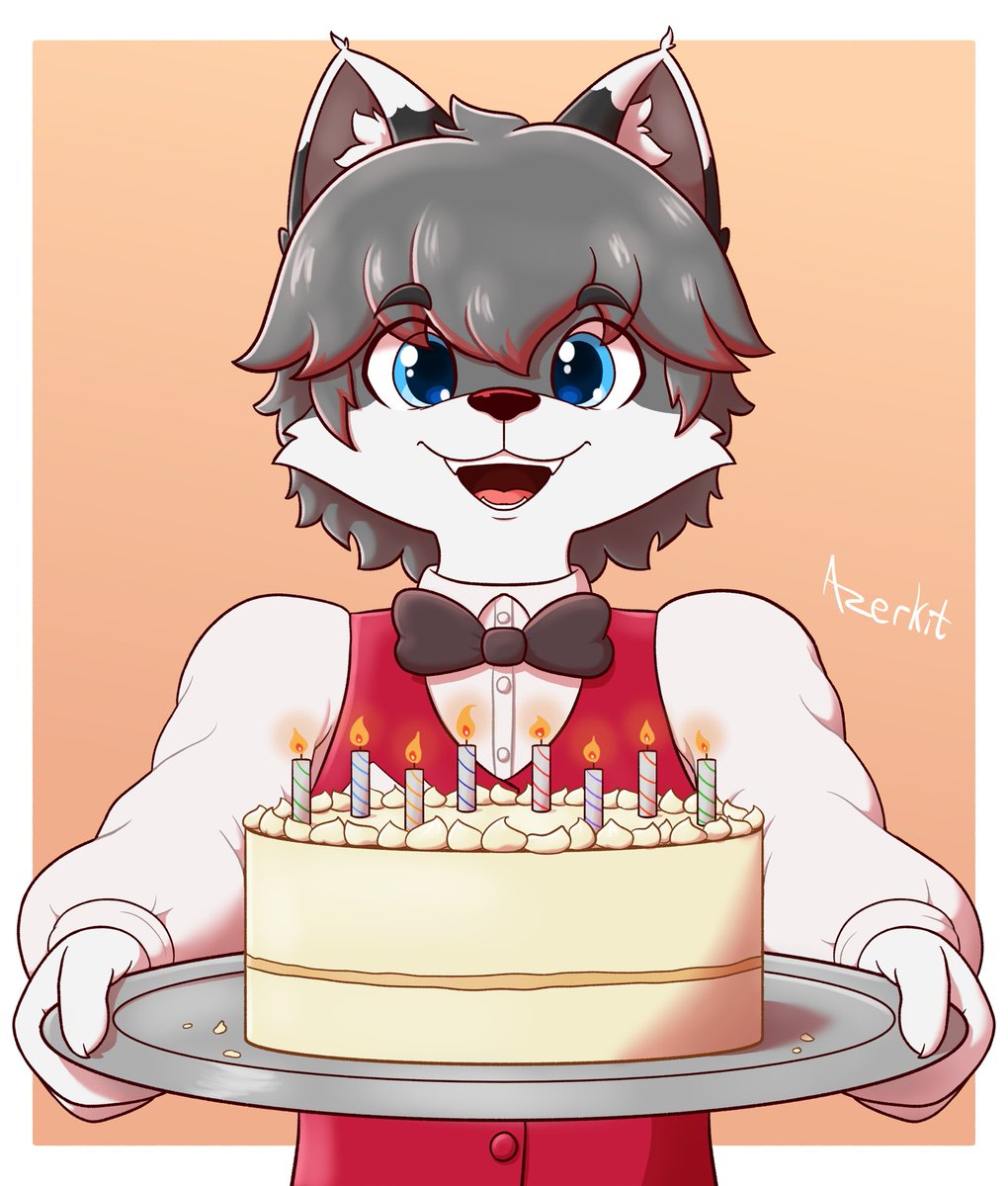 Fox offering a cake 🦊🎂❤