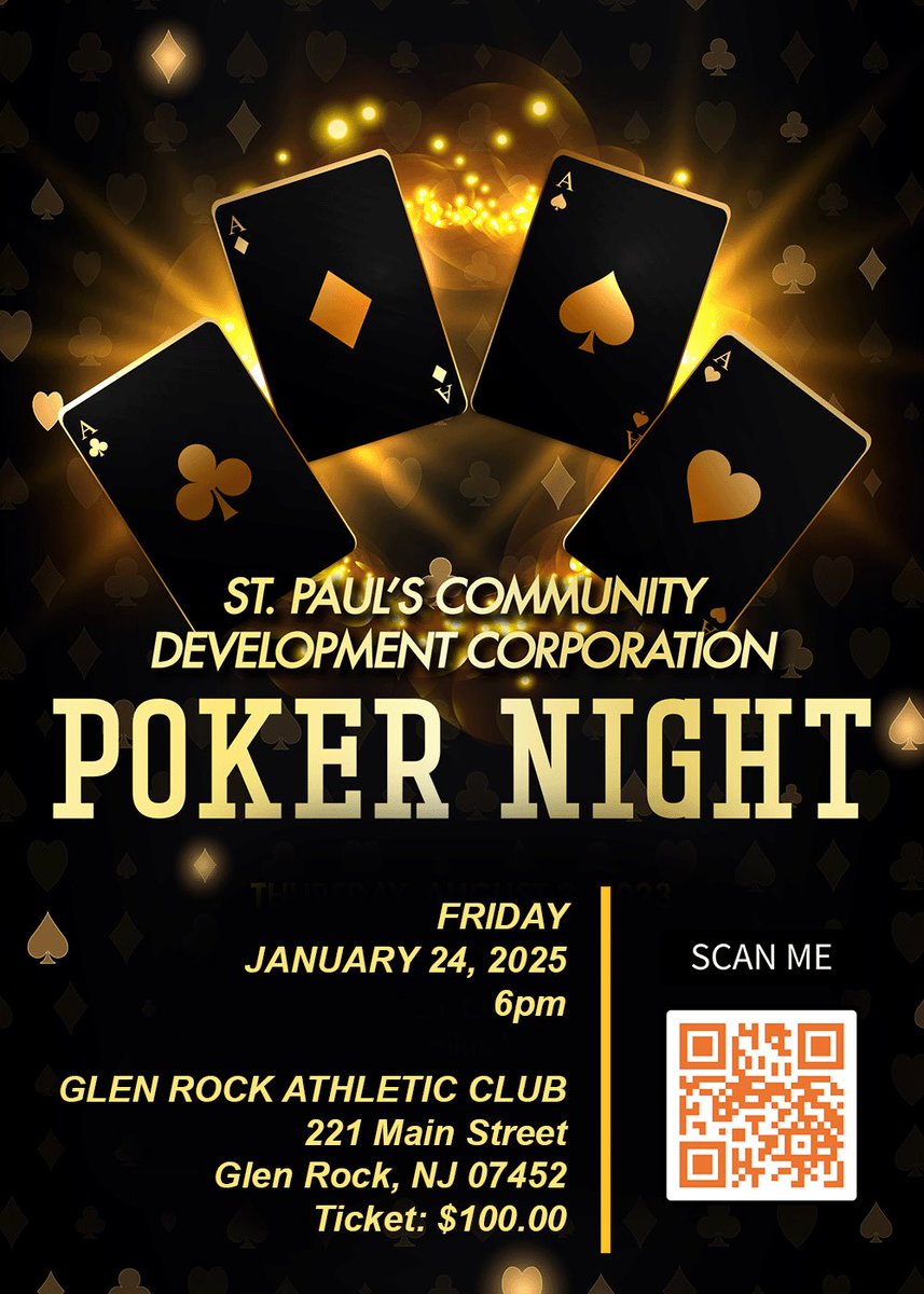 Join us on Friday, January 24th for a Poker Night event sure to be a great time for all novice and experienced players. This FUNdraiserwill be taking place at the Glen Rock Athletic Club. #SPCDC #FUNdraiser 

To Register OR Donate: 

conta.cc/3WgG92K