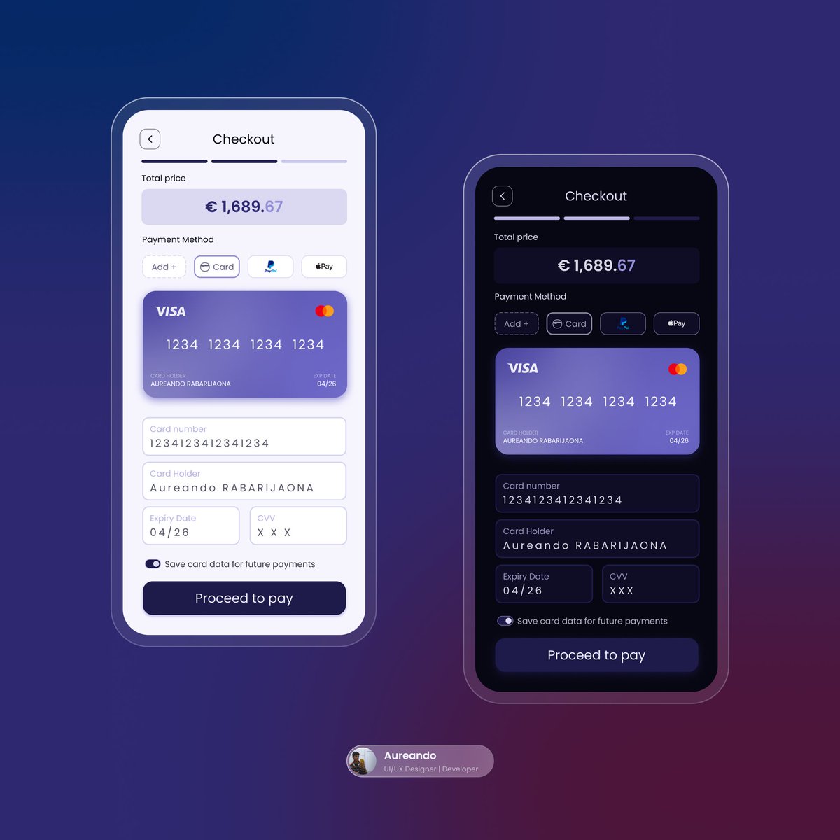 DailyUI 002: Credit card checkout 🖌️

#ui #uidesign #web #iOS #design #figma <a href="/figma/">Figma</a> <a href="/DailyUI/">Daily UI</a>