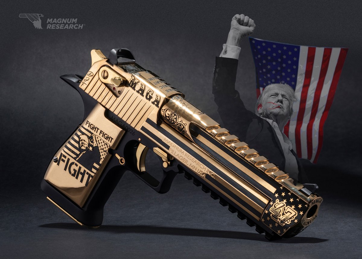 KahrFirearms's tweet photo. FIGHT FIGHT FIGHT! The Brand New MAGA Magnum from @MagnumResearch and @sinnermass commemorates President Trump’s spectacular victory after a tireless fight for America! @GalleryofGuns exclusive with extremely limited production, initial production run of only 100! @SebGorka https://t.co/seSBZKyh0L