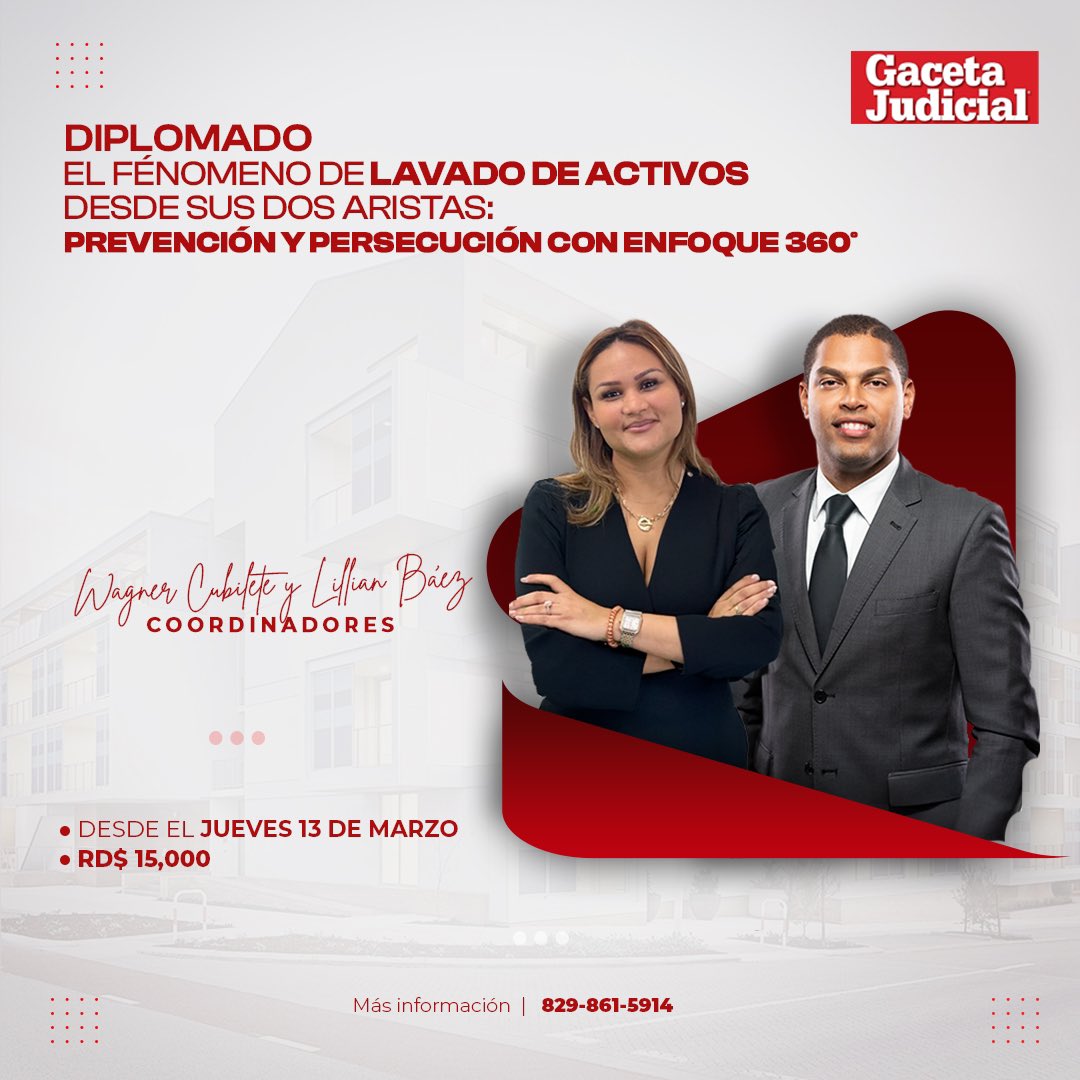 wagnercubilete's tweet image. ✨ ¡Con gran entusiasmo anunciamos el Diplomado Virtual “El Fenómeno del Lavado de Activos desde sus dos aristas: Prevención y Persecución con enfoque 360°”!

Nos sentimos honrados de coordinar junto a Lillian Báez para Gaceta Judicial.