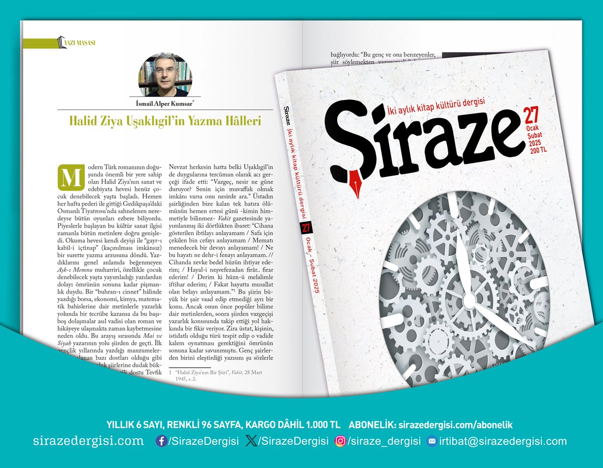 #Şiraze'nin 27. sayısında Doç. Dr. İsmail Alper Kumsar, Halid Ziya Uşaklıgil'in yazarlığının dikkat çeken yönlerini araştırıp kaleme aldı.

Abonelik: sirazedergisi.com/abonelik
Temin: sirazedergisi.com/temin