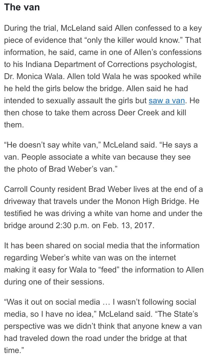 judgejessica_'s tweet photo. Wala consumed Delphi social media, which included many discussions of a van. 

Gray Hughes reported in March that Rick told Wala about Webers van, 5 months before the State claimed they re-interviewed Weber. 

My common sense tells me the State’s story is a blatant lie. https://t.co/xFATEG6aan