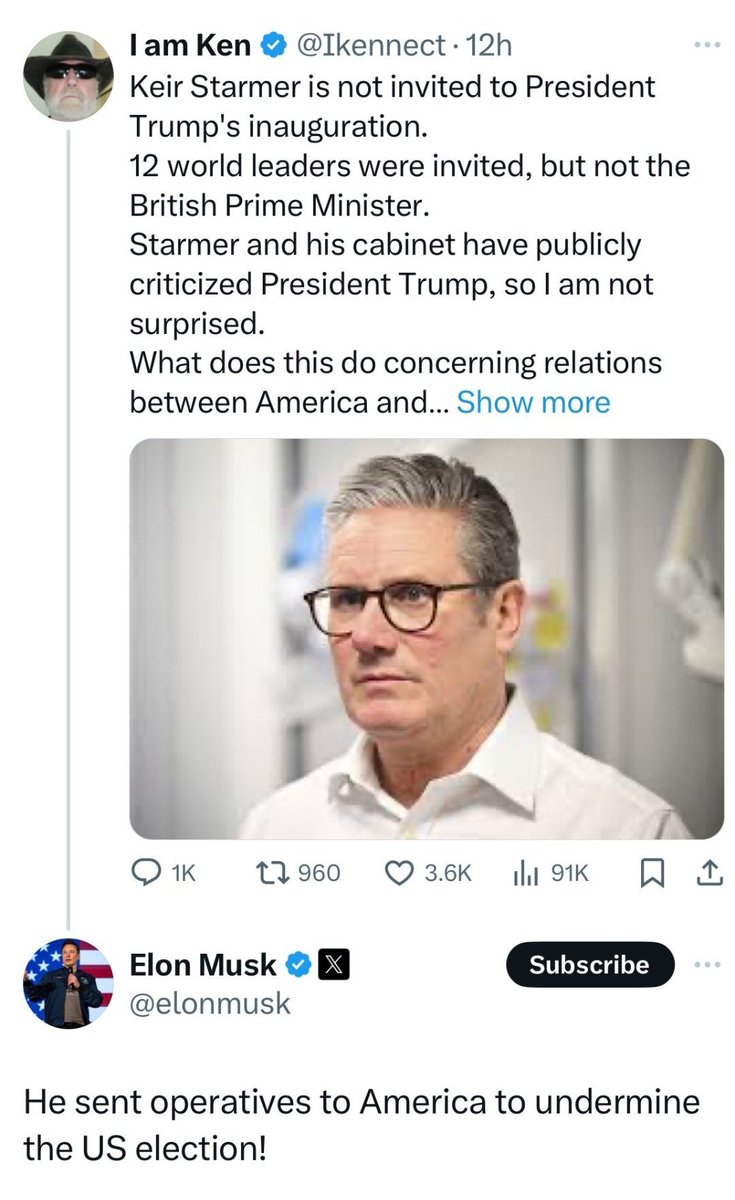 JimFergusonUK's tweet photo. 🔥 STARMER IS GOING DOWN 🔥

Elon Musk has ignited the British Patriots, exposing the devious man squatting in Number 10. The truth is out: Keir Starmer sent operatives to America to undermine the US election.

His days are numbered. The clock is ticking. 7 days to go until President Trump takes office, and a political tsunami is about to rage across the Atlantic.

And Trump? He hasn’t spoken publicly about this… yet. When he does, the fallout will be monumental.

“He sent operatives to America to undermine the US election” – Elon Musk

The storm is coming. 🌊