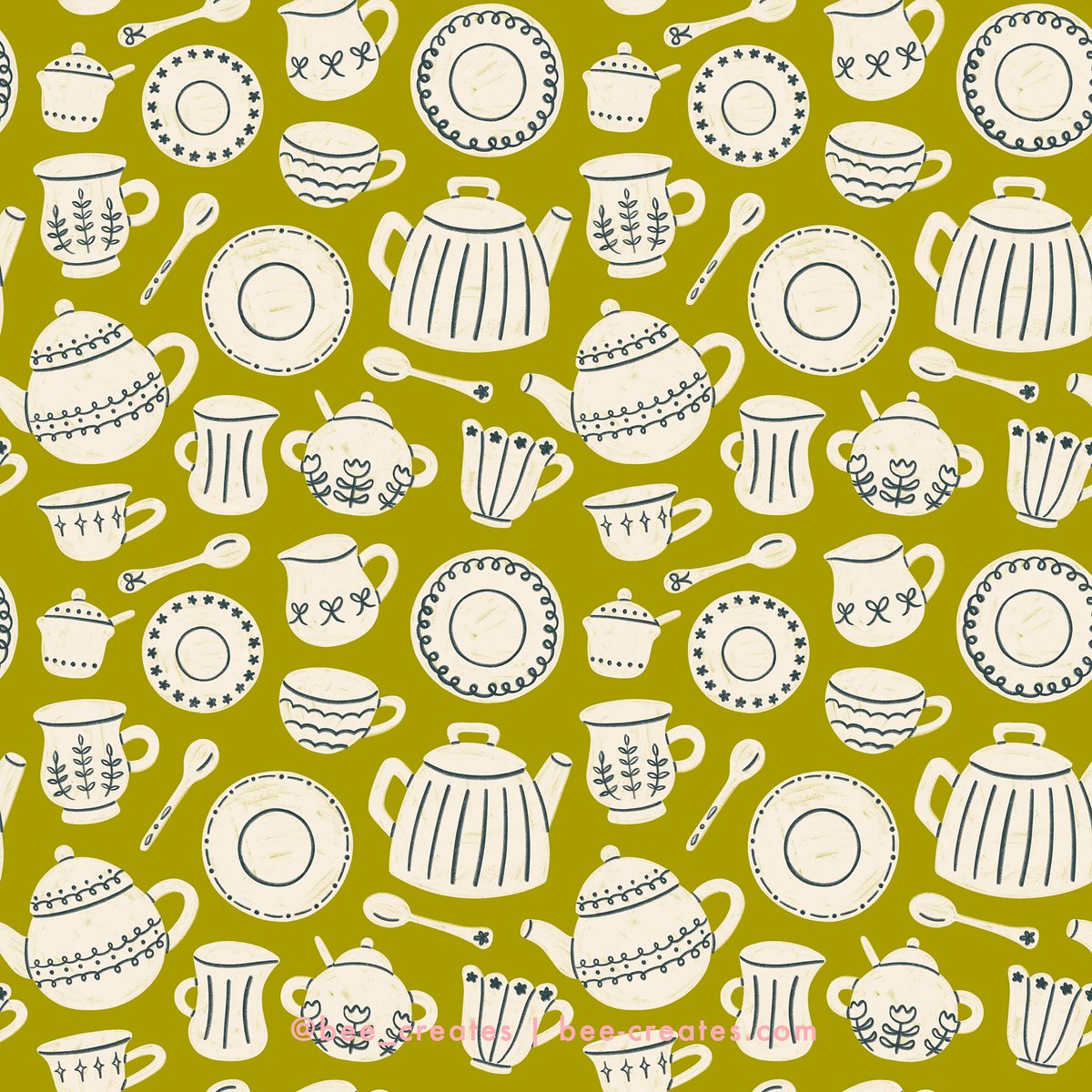 PATTERNOBSERVER's tweet photo. Isabella Boss Wade of Bee Creates was looking for suggestions on what to call this print. What do you think?!? She is currently working on a new tea party inspired pattern collection. You can hire Bee Creates for illustration, typography, pattern, and hand lettering projects. https://t.co/LnzlLtjiI7