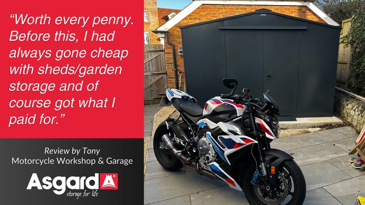 AsgardStorage's tweet image. Tony’s Garrison shed is solid, secure, and exactly what he needed for his motorbike. He’s “very pleased with the purchase!”

Leave a review and share a photo – you could win a £50 gift card!

💬 Tell us your thoughts
📸 Show off your shed

#CustomerReview #OutdoorStorage