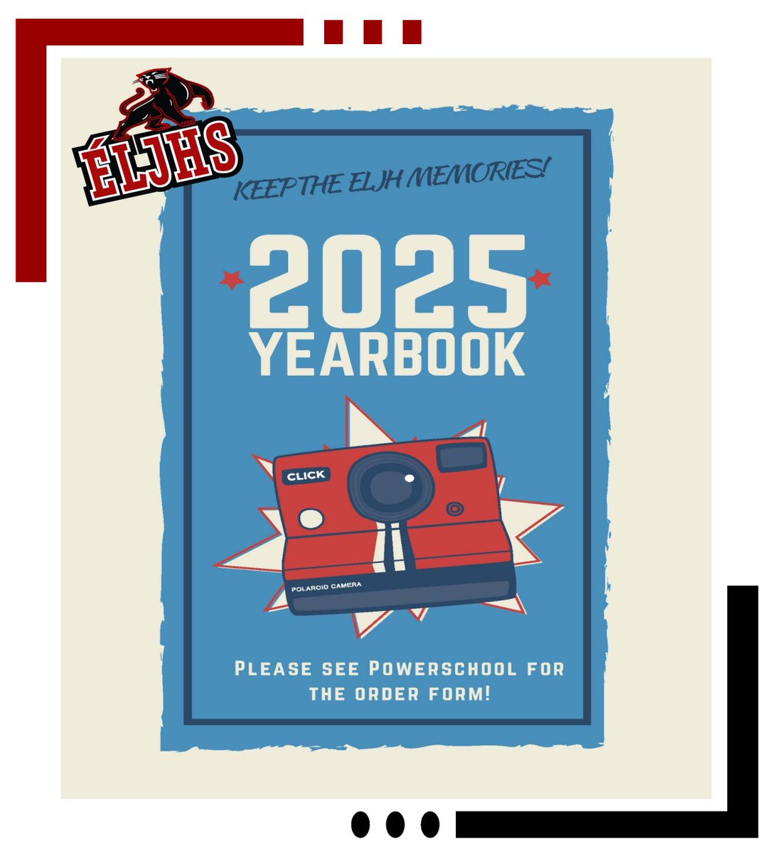 Take the memories of the year with you! Order your ÉLJHS Yearbook!  Forms are live in Powerschool!

Don't delay! Order today!