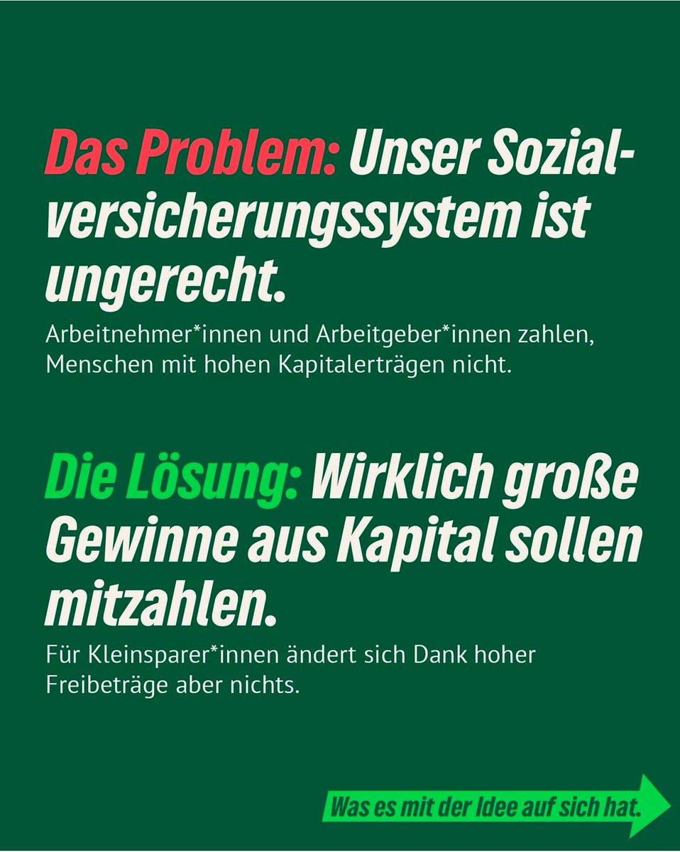 habeck4kanzler's tweet photo. Zur Debatte um Kapitalerträge – Wir wollen eine gerechte Bürgerversicherung! 💡

Wir finden es ungerecht, dass Menschen mit Millionenvermögen, die von Kapitalerträgen leben, keinen angemessenen Beitrag zur gesetzlichen Krankenversicherung leisten. Insbesondere wenn die Kosten so stark steigen wie jetzt.

#Habeck4Kanzler