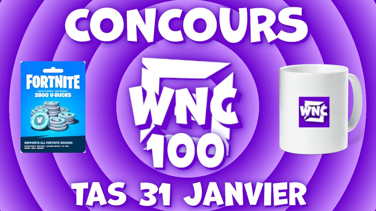 Lemoon🌙🍋 (@lemoon_fn) on Twitter photo CONCOURS WNC 100 !
Pour vous remerciez de votre fidélité sur mon format news Fortnite Creative et UEFN je lance un concours pour gagner 2800 vbucks et un mug personnalisé de mon émission WNC
Participez sous ce tweet avec #WNC100 
TAS le 31 janvier à 22h CONCOURS WNC 100 !
Pour vous remerciez de votre fidélité sur mon format news Fortnite Creative et UEFN je lance un concours pour gagner 2800 vbucks et un mug personnalisé de mon émission WNC
Participez sous ce tweet avec #WNC100 
TAS le 31 janvier à 22h