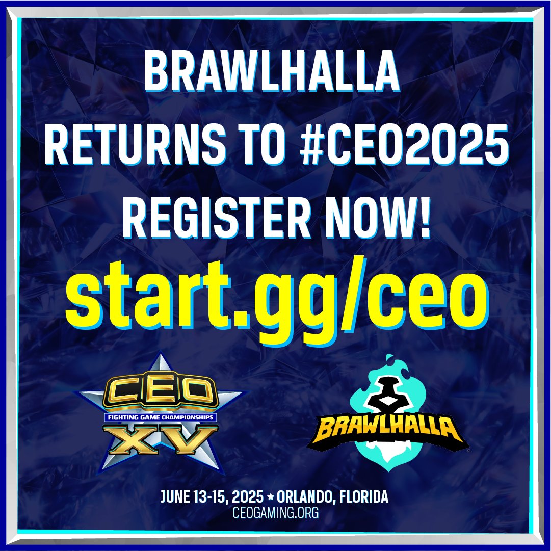 CEOGaming's tweet photo. We are excited to welcome back @Brawlhalla @ProBrawlhalla Mid Season Championships to #CEO2025 on June 13-15 in Orlando this summer!

Registration for Brawlhalla is now open and hotel information can be found at the link in replies. https://t.co/Foy9oza4H3