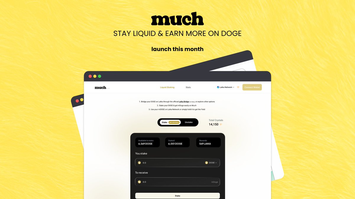 much_finance's tweet image. Earn while you hodl with Much.
Why just hold $DOGE when you can stake it on Much? Earn high APYs while staying liquid with $mDOGE
Staking, but smarter 🤌
Launch this month