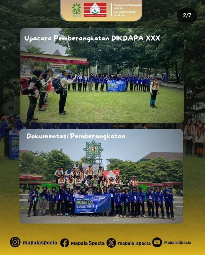 mapalaspecta's tweet photo. DIKDAPA XXX MAPALA SPECTA 2024
"Mekar Gagah Mengukir Sejarah"
Mapala Specta kembali melahirkan kader kader nya di lereng lawu selatan, regenarasi sangat diperlukan dalam sebuah organisasi oleh karenanya DIKDAPA XXX MAPALA SPECTA 2024 ini dilaksanakan. https://t.co/mV1O4tSX92