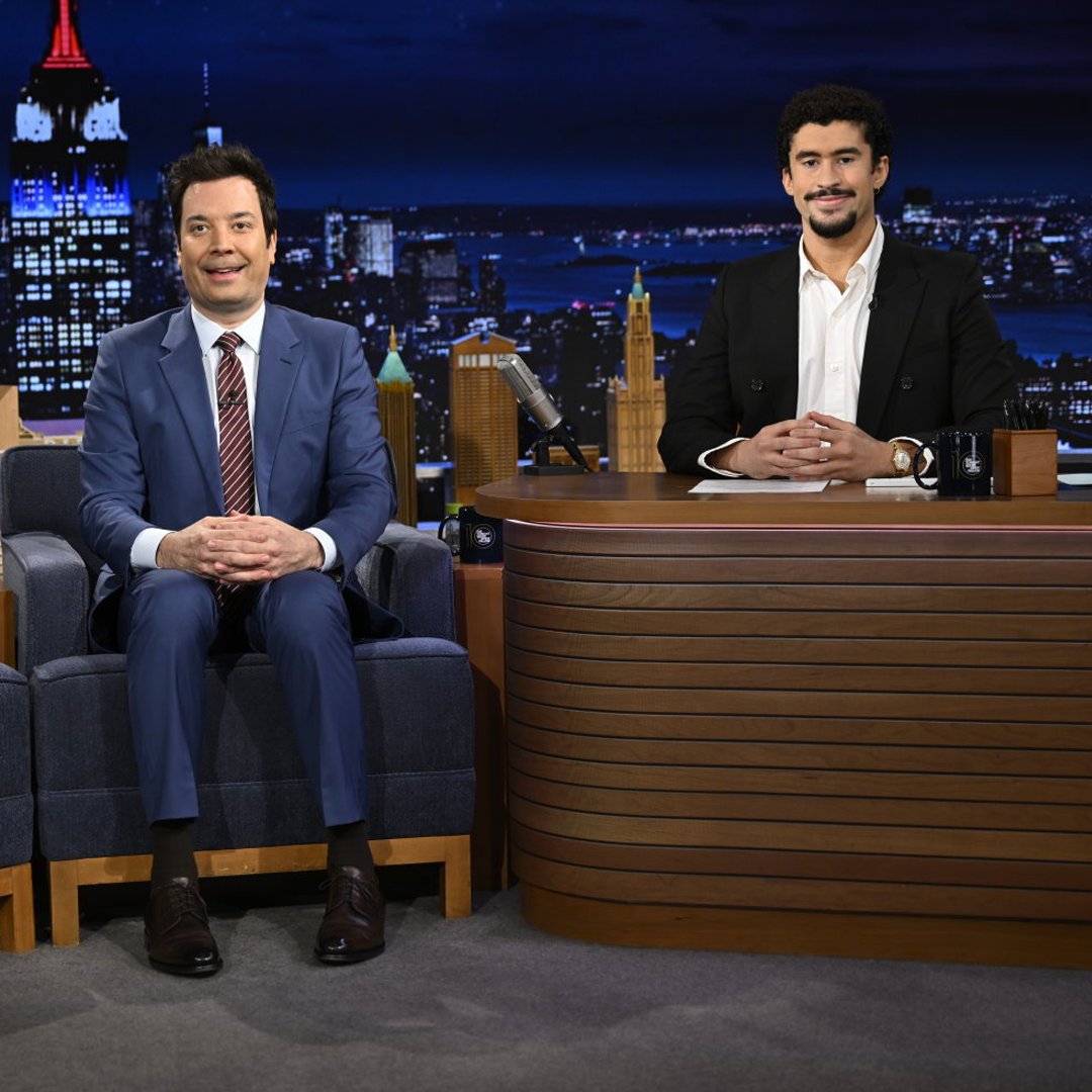 jimmyfallon's tweet photo. Same time, next year? Thanks for stopping by to co-host last night @sanbenito. https://t.co/Hf3sUT9bmO