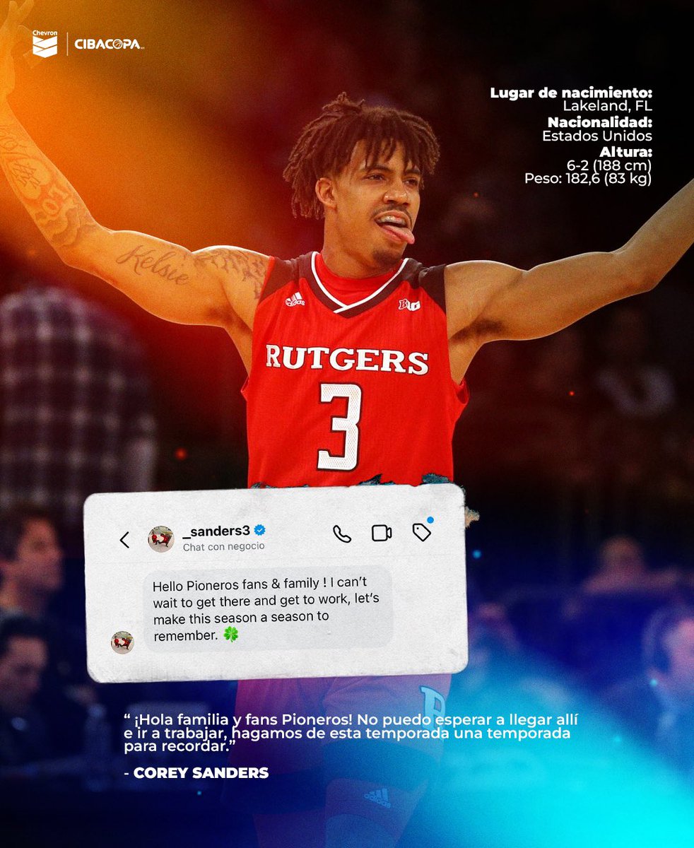 LosPioneros's tweet photo. Llega un nuevo pionero a casa 🔥, @_sanders3 se une a la familia para esta Temporada 2025 y está listo para trabajar 💪

Bienvenido  #CoreySanders https://t.co/B8ZAn6VEQX