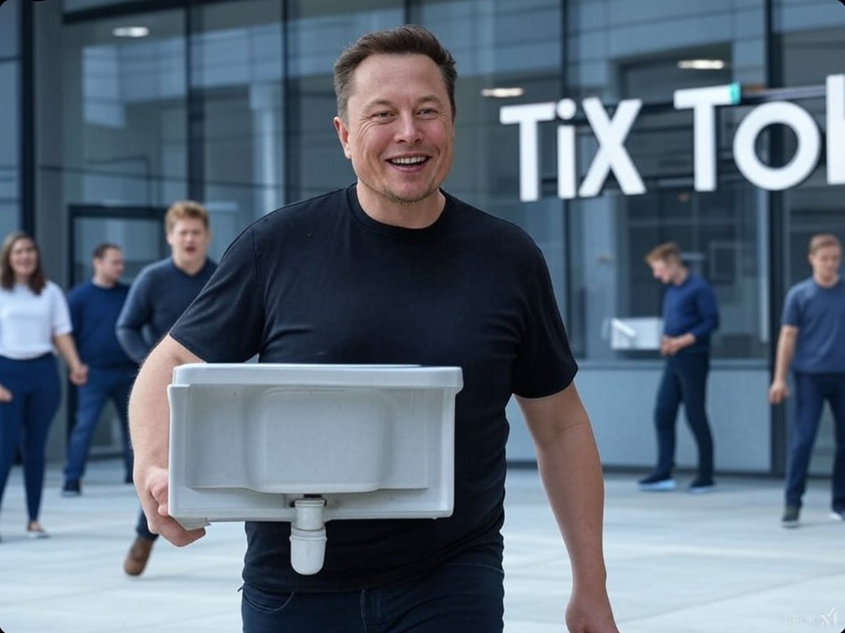 The_ChatMan's tweet photo. @cb_doge Soon, we'll all see Elon walking into the #TiXToX headquarters carrying in X's kitchen sink. 😅 https://t.co/2W2FrZ2SLQ