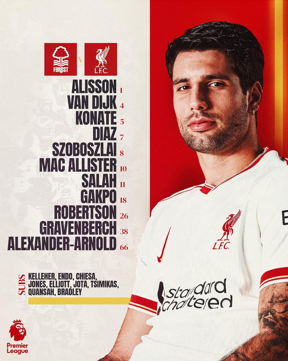 reds_a_la_une's tweet photo. Le onze des Reds pour affronter Nottingham 💪🔴

Un match qui s’annonce serré, presque plus difficile cette saison que contre City ou Chelsea 

❓Vos impressions, Reds ? 

🕦 Coup d’envoi à 21h heure française. 

#NOTLIV #YNWA #ComeOnReds https://t.co/L1EP3zWn6K